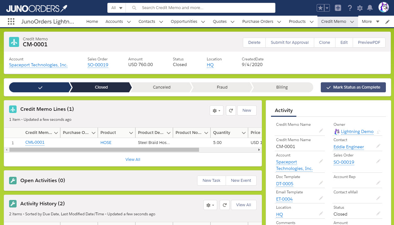 saleforce credit memo snapshot