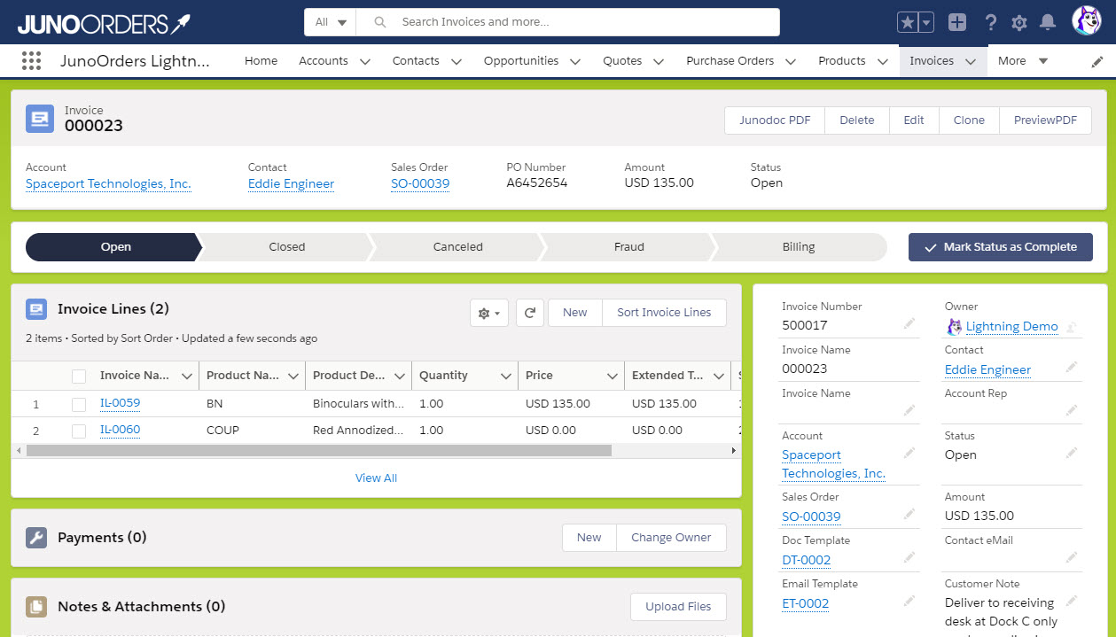 salesforce invoicing snapshot