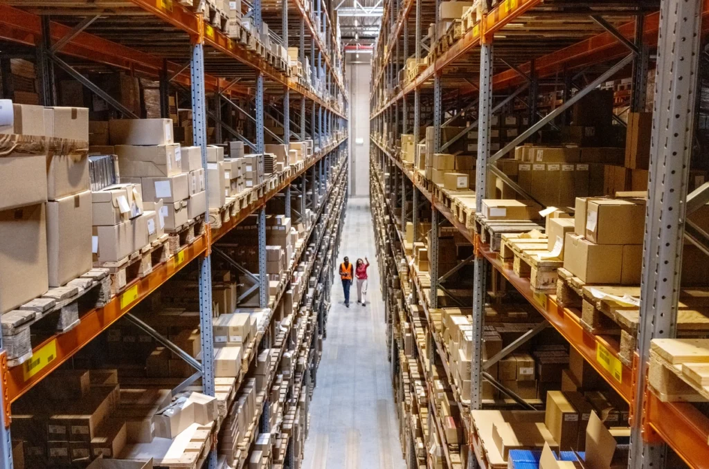 a warehouse with two people that specialize in returns and reverse logistics